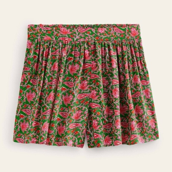 Boden Paisley Crinkle Pull-On Shorts Flat Front Elastic Waist Pink Green Sz 4 - Picture 1 of 16